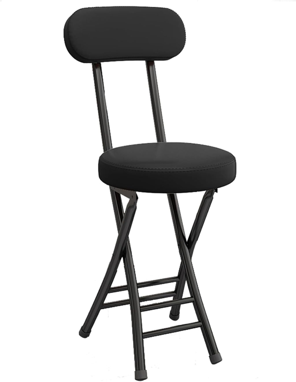 Black Cushioned Folding Stool with Backrest J463