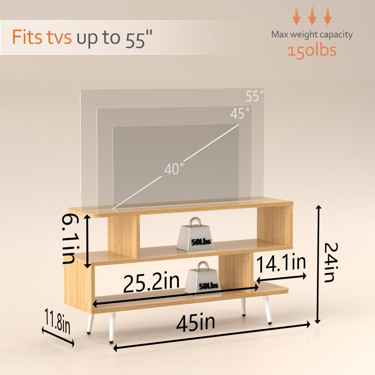 TV Stand with 3 Open Storage Shelf V211509