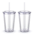 Clear Double Wall Plastic Tumbler with Lid and Straw 16 oz, 2 Pack R4872
