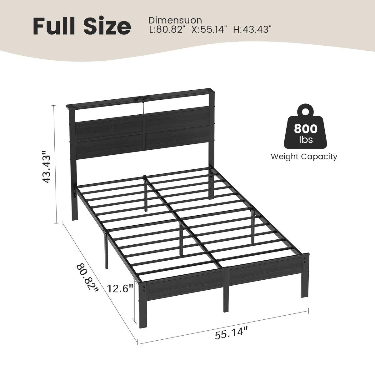 Full Size Metal Bed Frame with Storage Headboard A667286