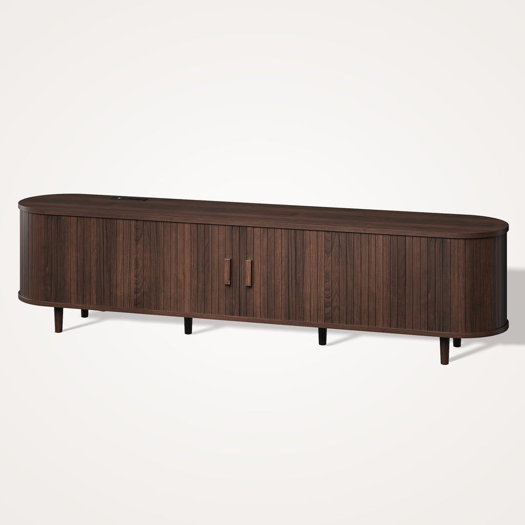 70" Walnut TV Stand with Sliding Doors and Adjustable Shelves Q749632