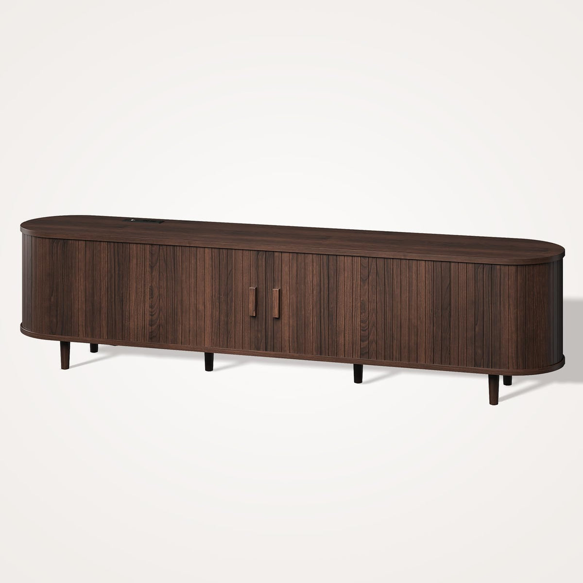70" Walnut TV Stand with Sliding Doors and Adjustable Shelves Q749632