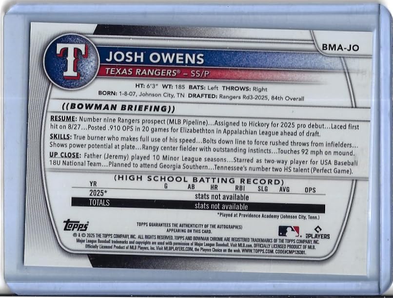 Autographed Baseball Card U9963