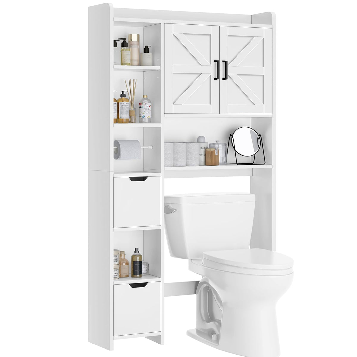 White Over the Toilet Storage Cabinet with 2 Removable Drawers Y9246