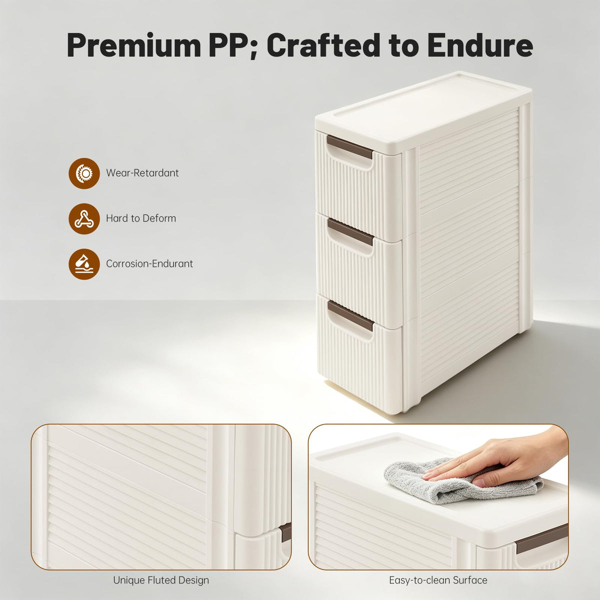 3 Drawers Narrow Plastic Storage Cabinet on Wheels I27334