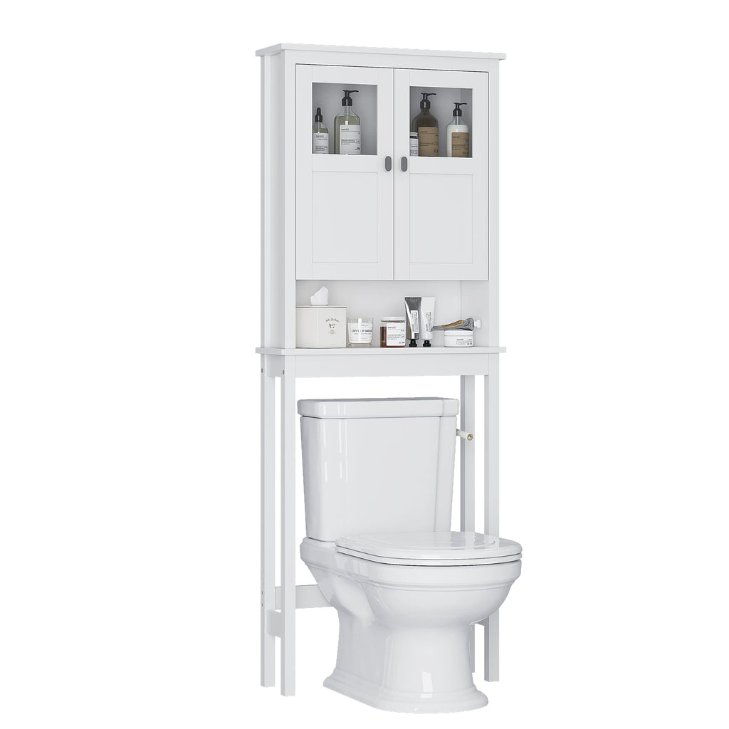 White Over the Toilet Storage Cabinet with Glass Doors G455460