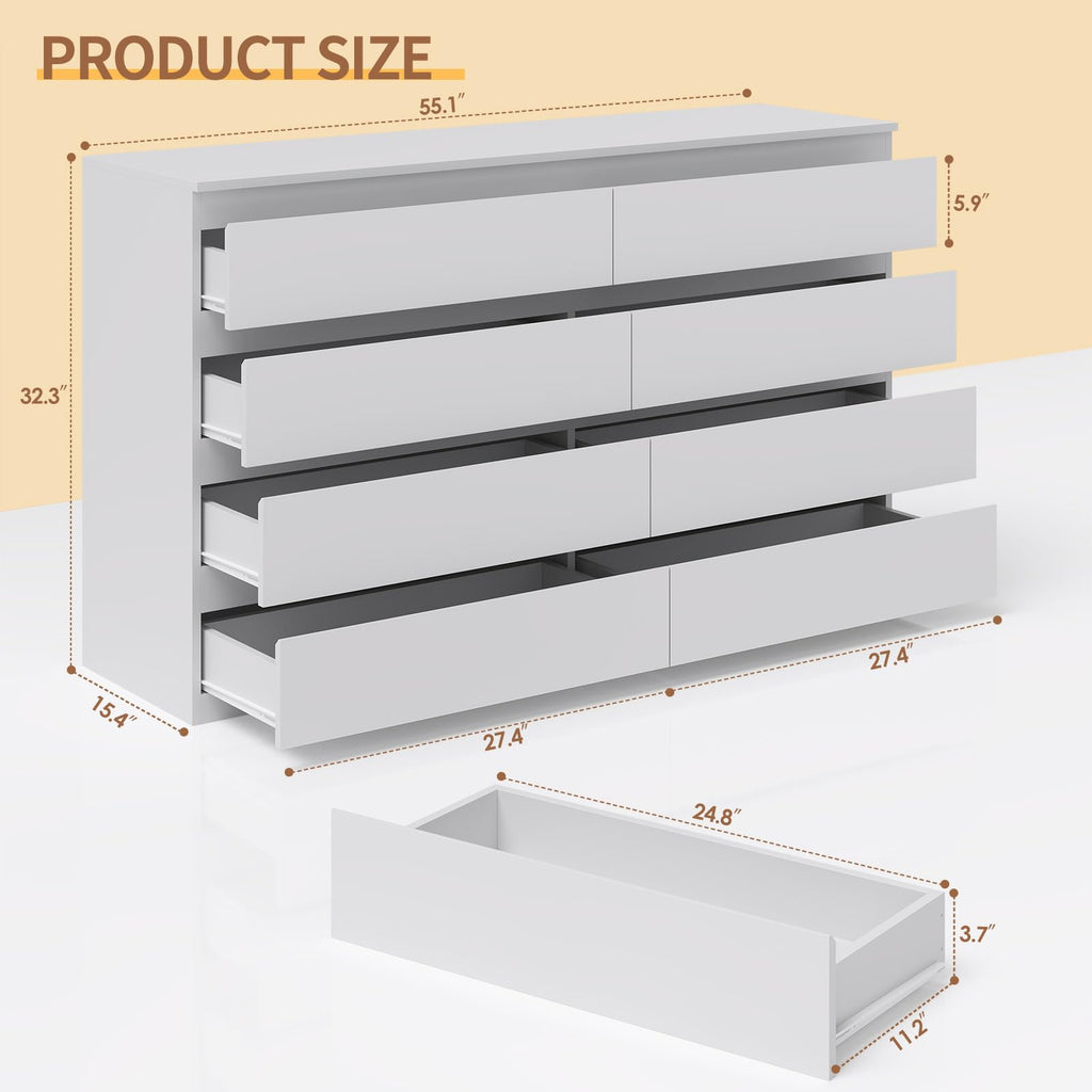 White 8 Drawer Wood Dresser A461