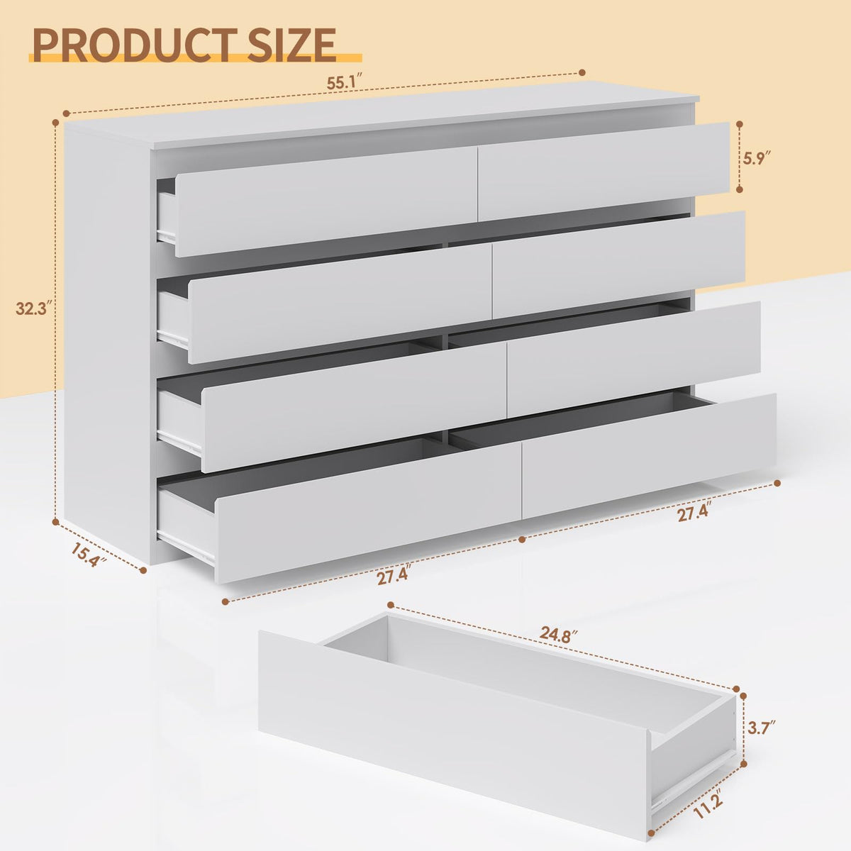 White 8 Drawer Wood Dresser A461