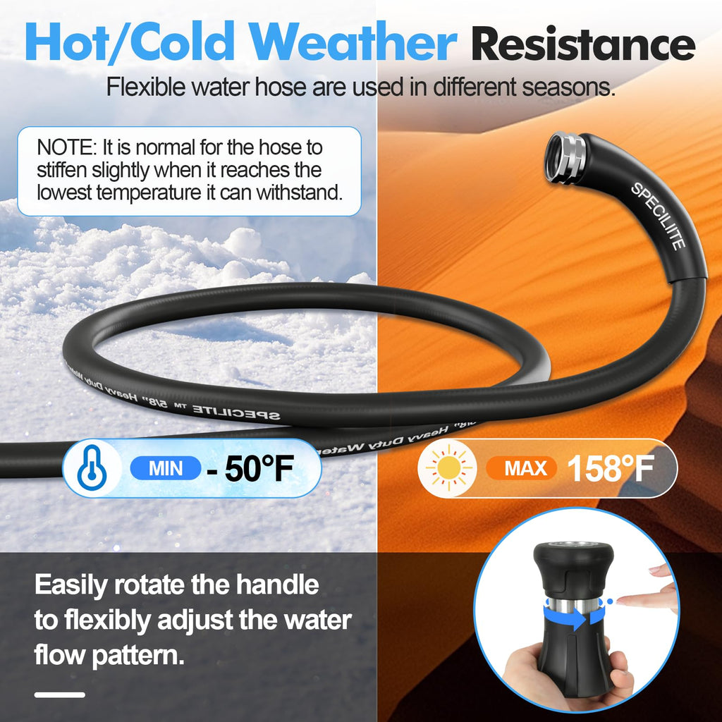 5/8" Hot/Cold Garden Rubber Hose 100 ft with Nozzle C9413