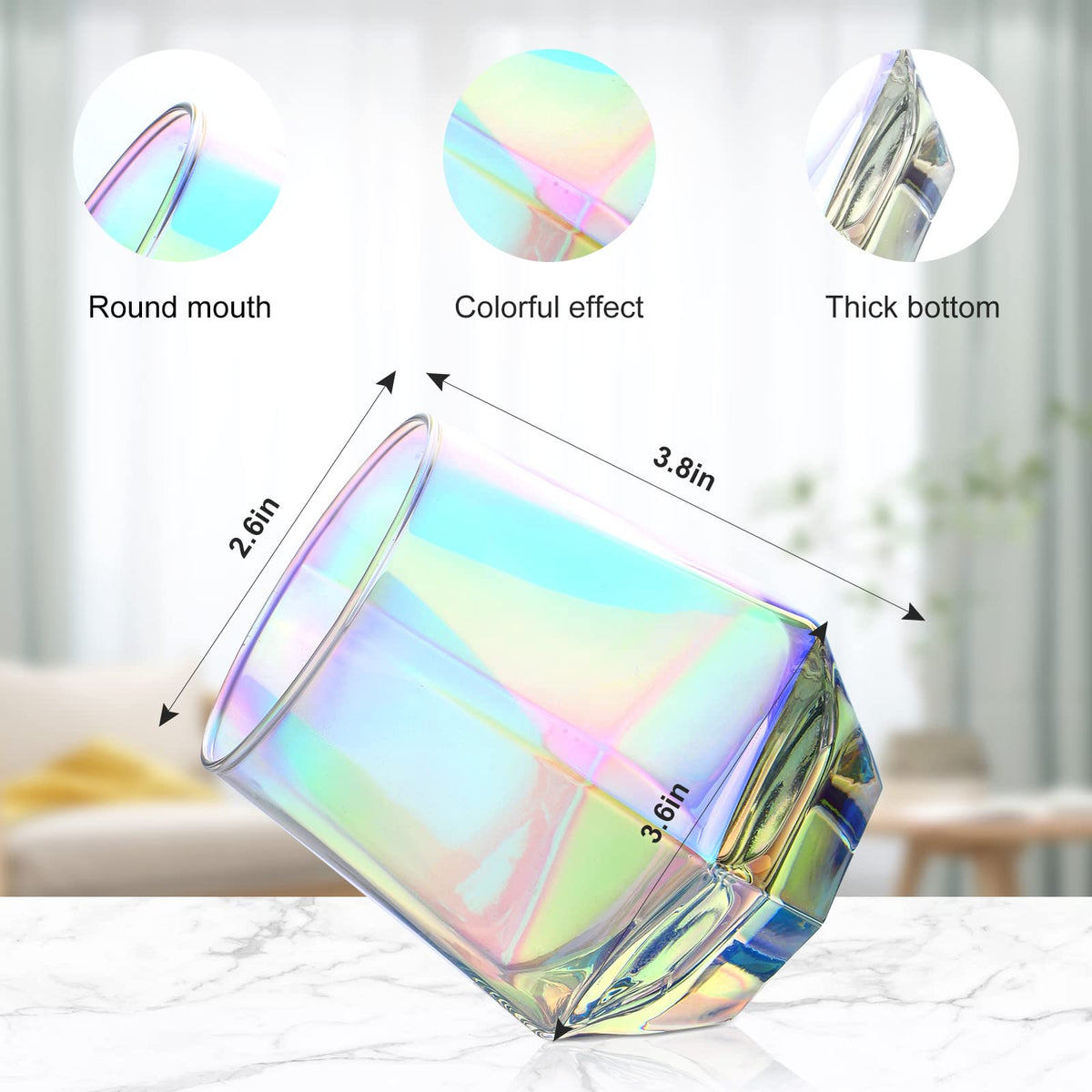 Stemless Wine Glasses Set of 6, 10 Oz Iridescent Diamond Shaped Glassware S285553