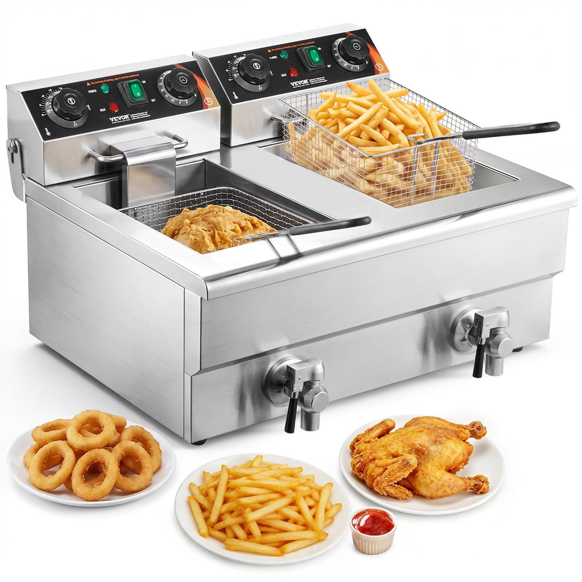 3000W Dual Tank Stainless Steel Electric Deep Fryer A42110