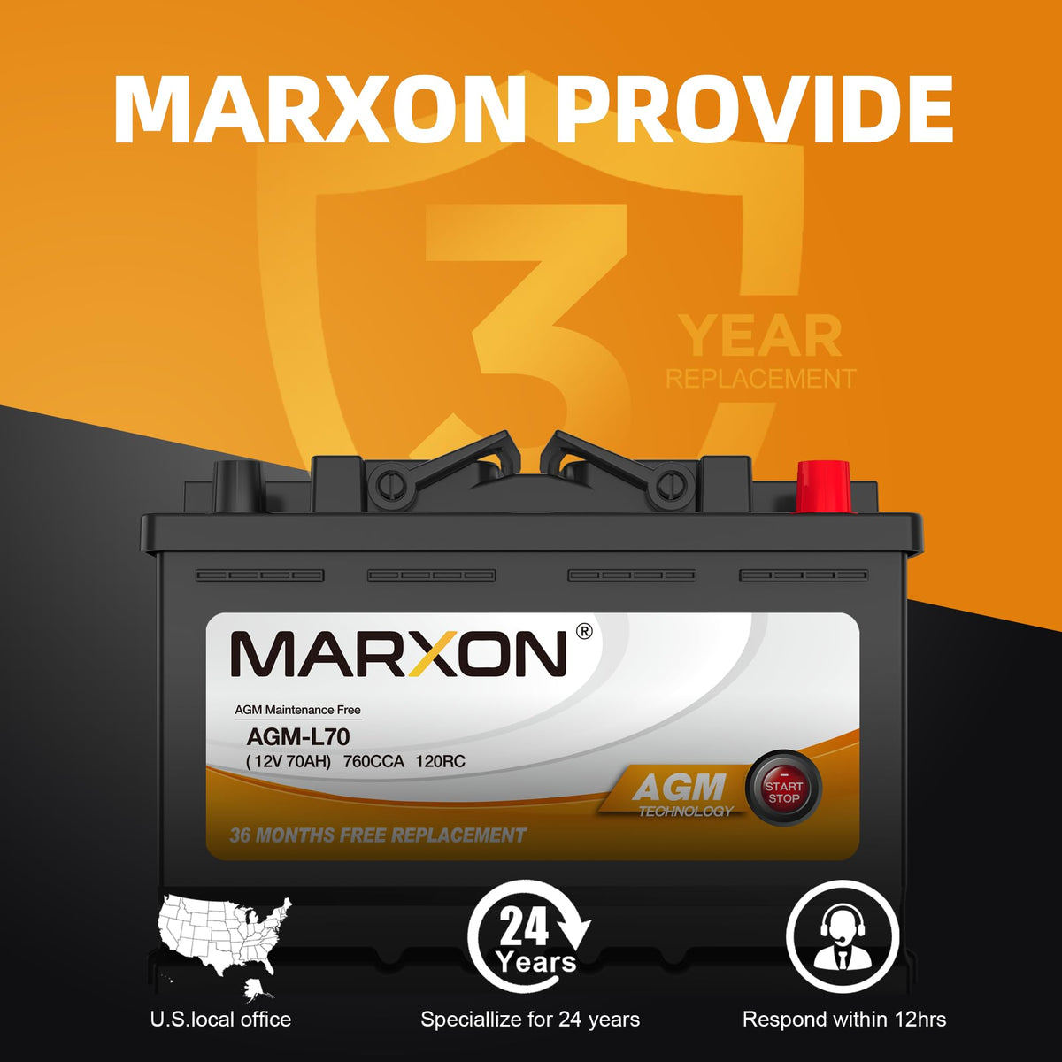 12v 70AH 760CCA AGM Car Battery B553