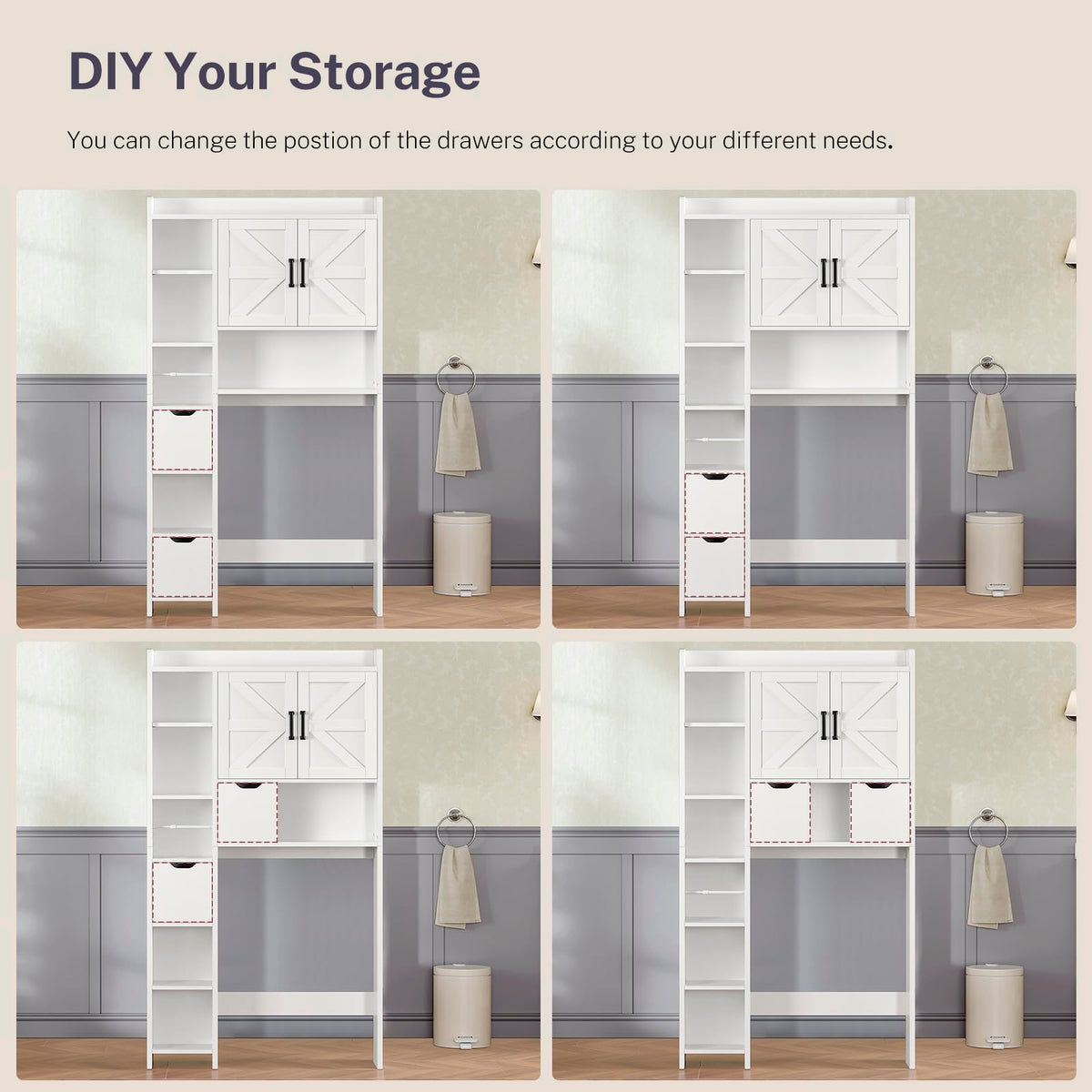 White Over the Toilet Storage Cabinet with 2 Removable Drawers Y9246