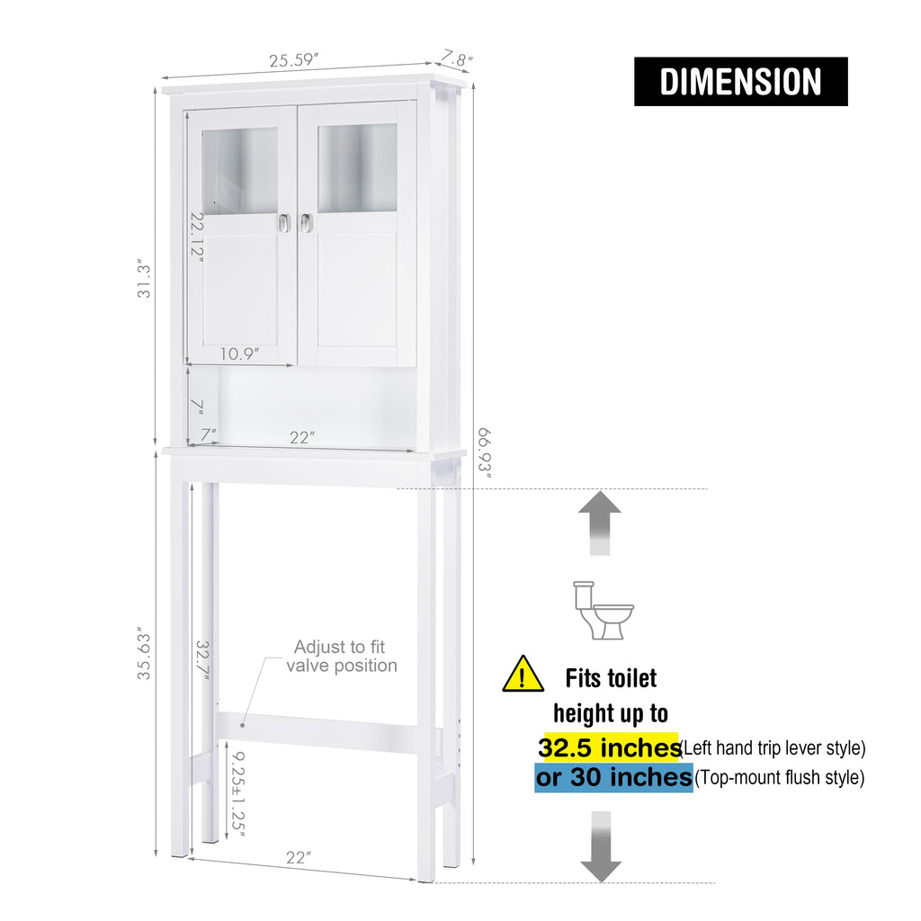 White Over the Toilet Storage Cabinet with Glass Doors G455460