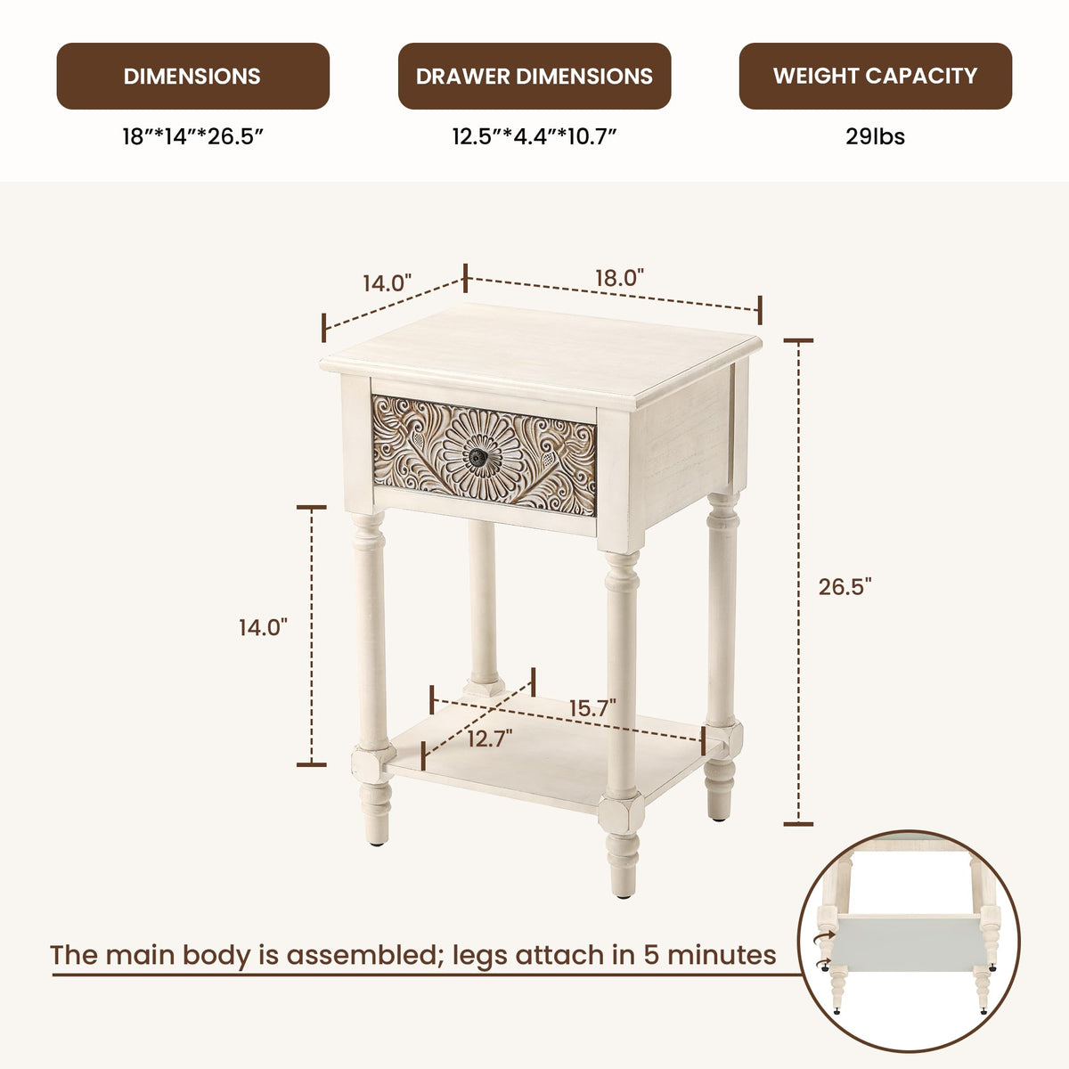 2 Pieces MDF 2-Tier Nightstand with Storage Drawer B30457