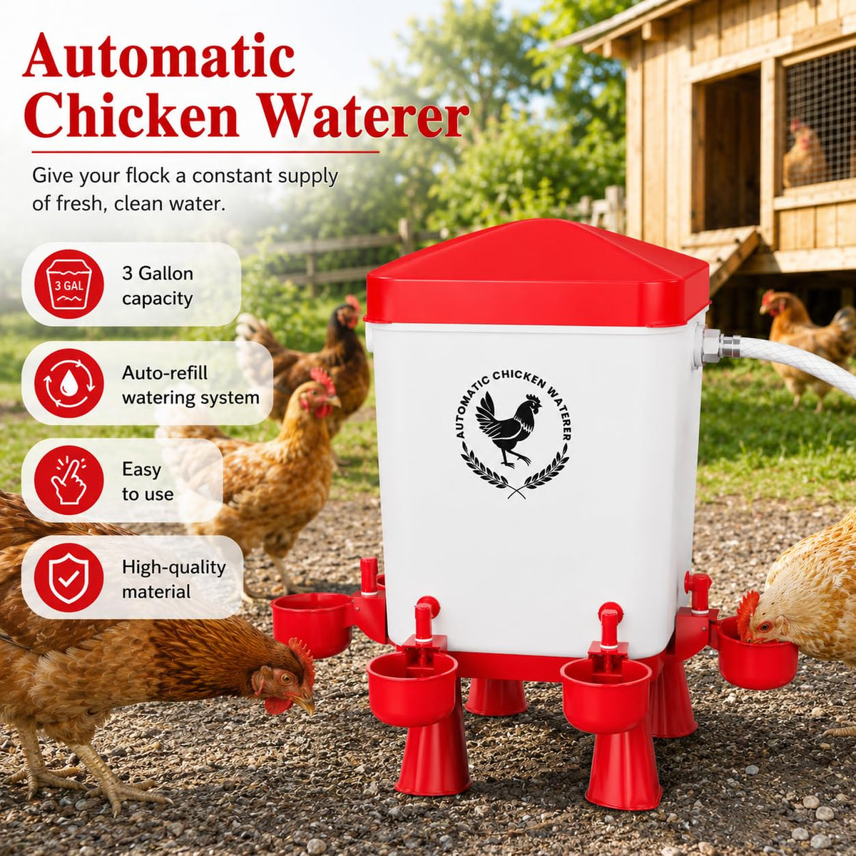 3 Gallon Chicken Waterer with 10 Cups V773254