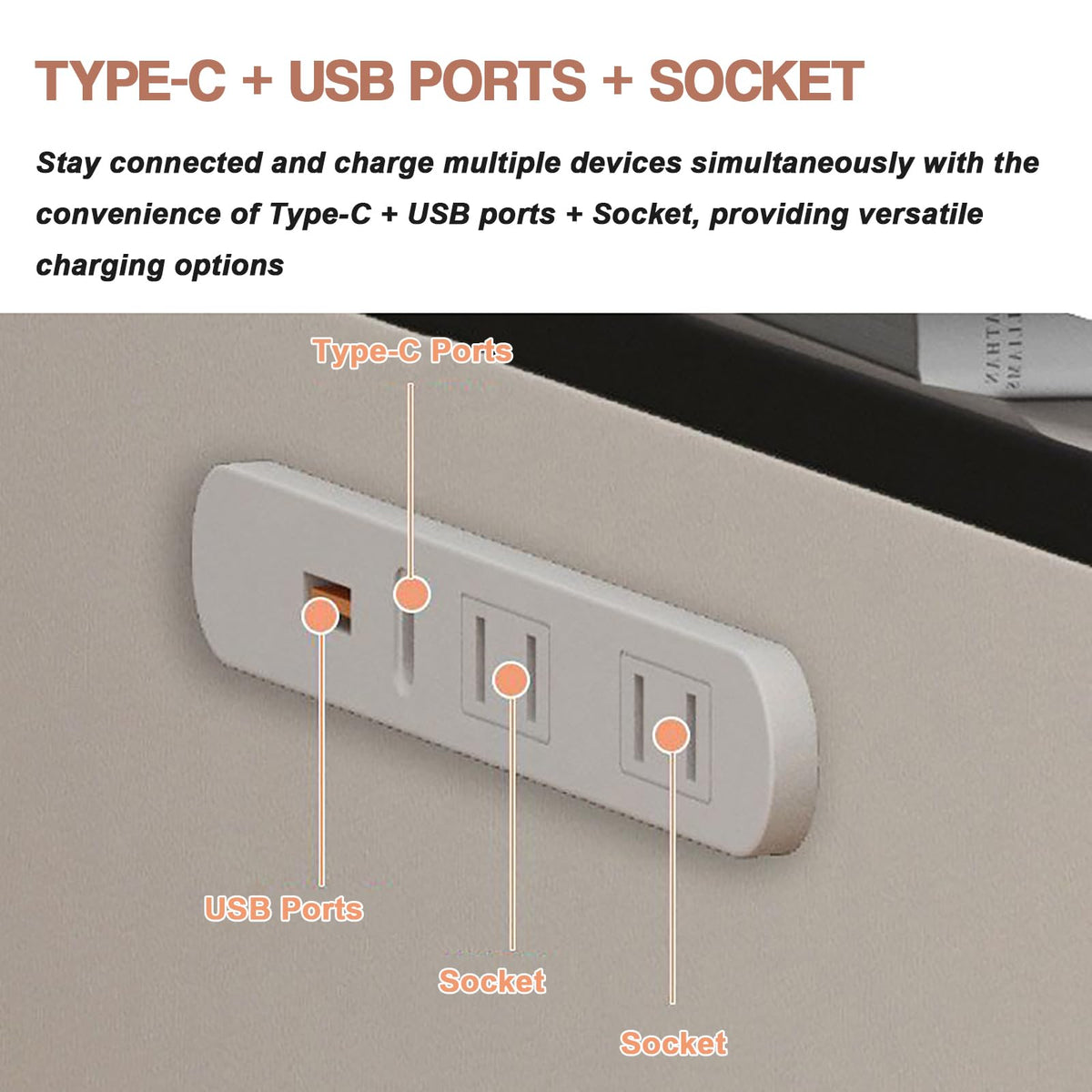 Light Gray Nightstand with Charging Station and USB Ports A218