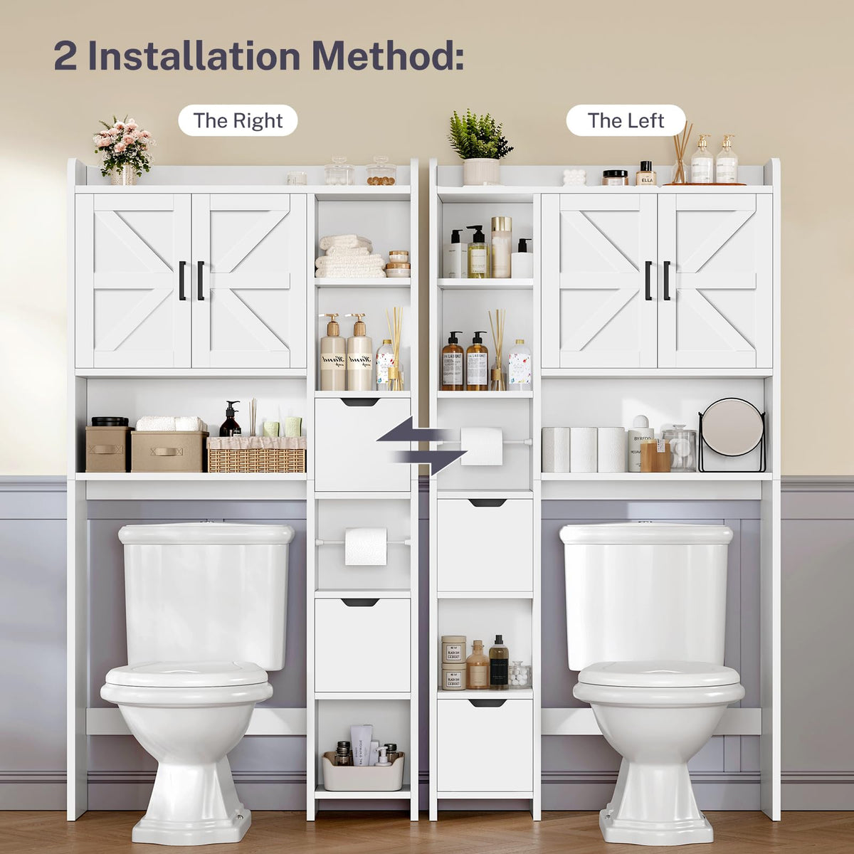 White Over the Toilet Storage Cabinet with 2 Removable Drawers Y9246