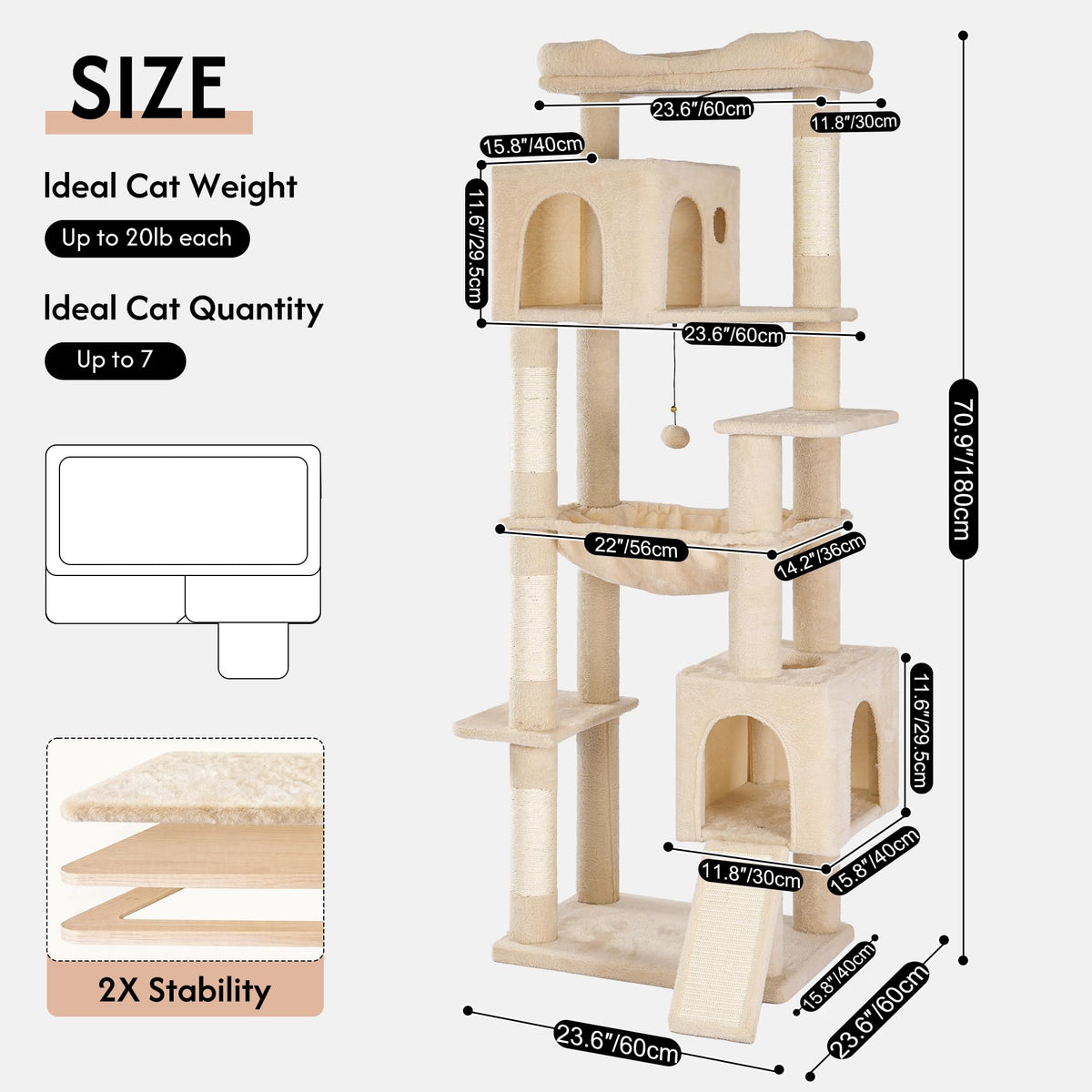 Beige Cat Tree with Hammock and Bed O56920