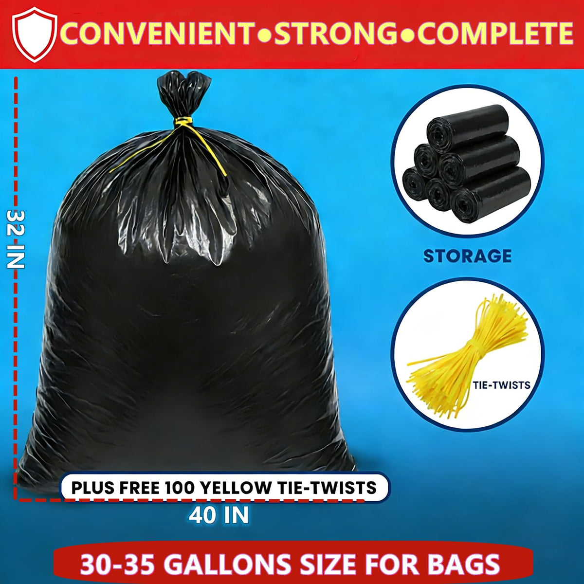 33 Gallon Heavy Duty Trash Bags 110 Count Black Can Liners W373725