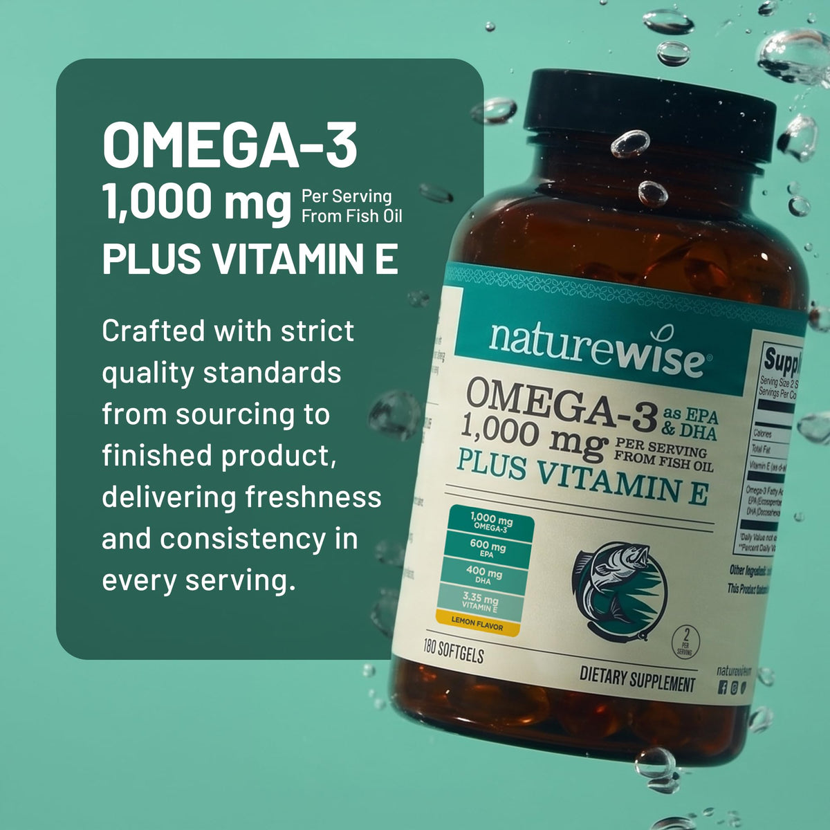 Omega 3 Fish Oil Supplement 1000mg 600 EPA 400 DHA Lemon Flavor 60 Softgels M792