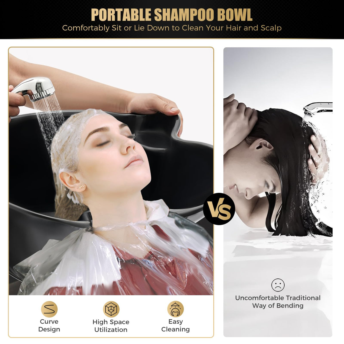 Portable Shampoo Bowl with Electric Pump, Adjustable Height Hair Washing Station with 2 Bucket P27446