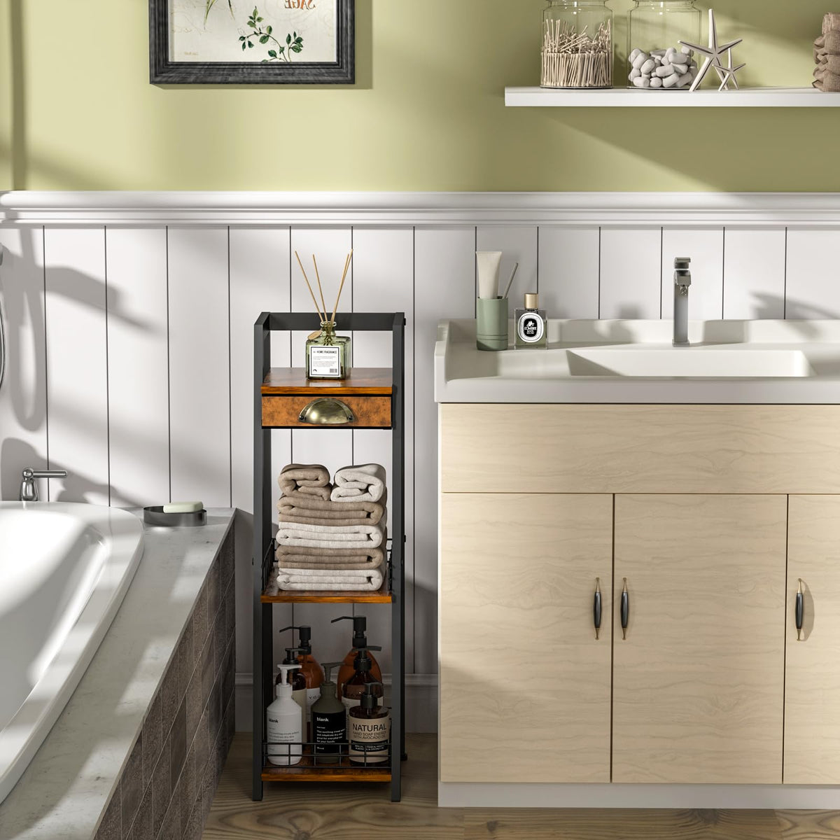 3-Tier Narrow Bathroom Shelves with Drawer A323