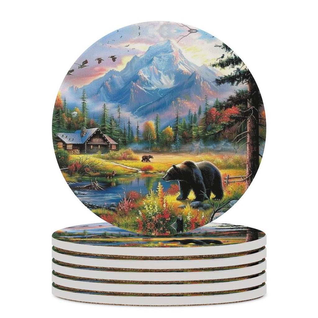 Absorbent Ceramic Stone Coasters Set of 4 Cork Base S77496