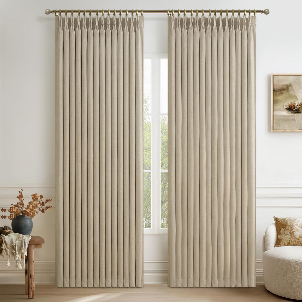 86 Inch Blackout Linen Blend Insulated Curtain 2 Panels Set C8833