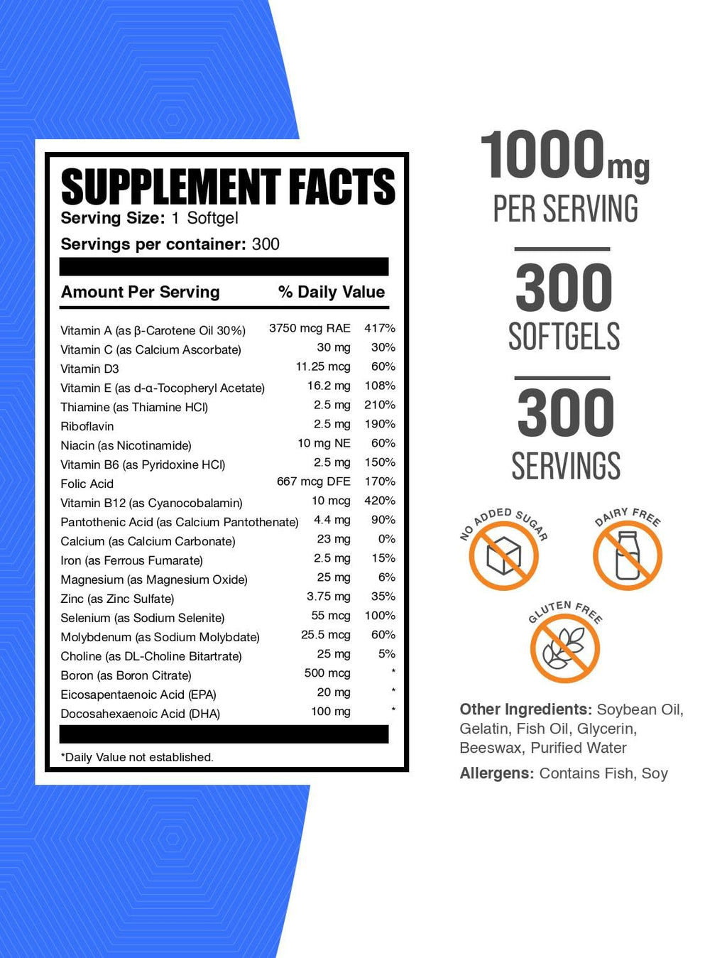 Multivitamin Softgels with Fish Oil 300 Count O783