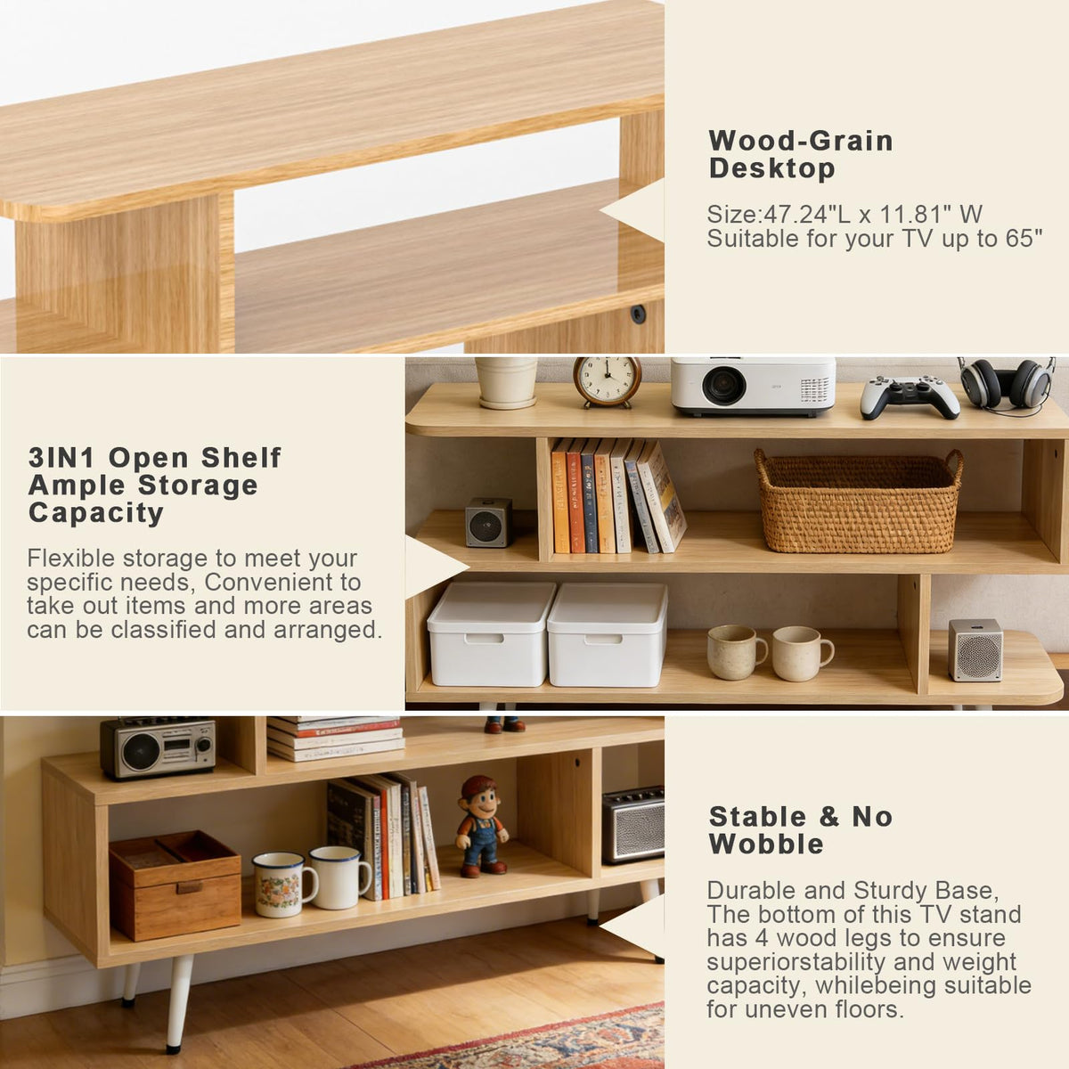 TV Stand with 3 Open Storage Shelf V211509