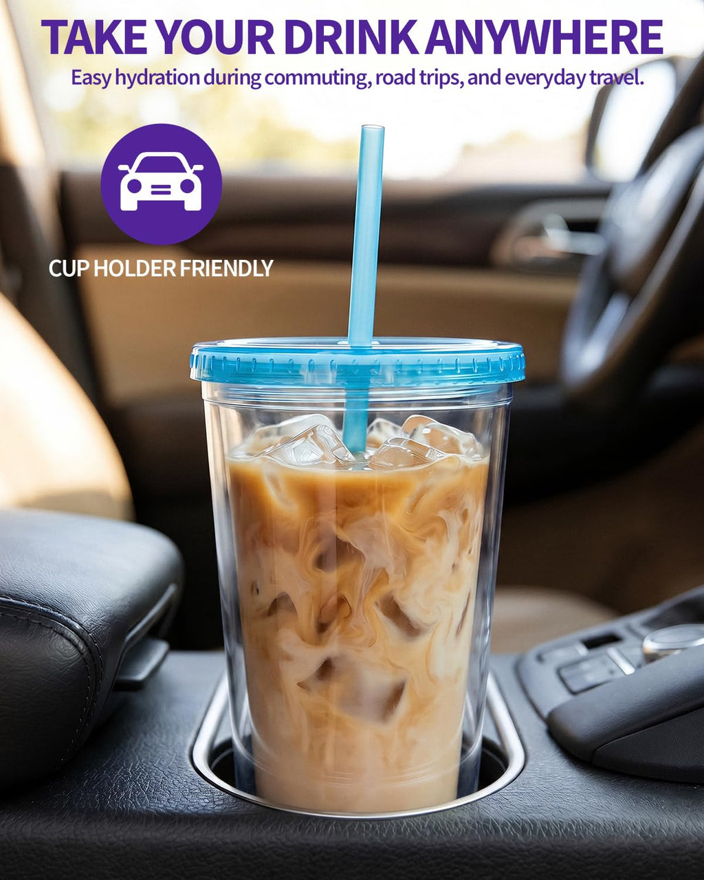 Clear Double Wall Plastic Tumbler with Lid and Straw 16 oz, 2 Pack R4872