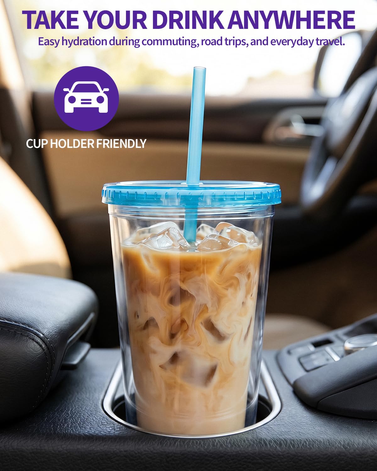 Clear Double Wall Plastic Tumbler with Lid and Straw 16 oz, 2 Pack R4872