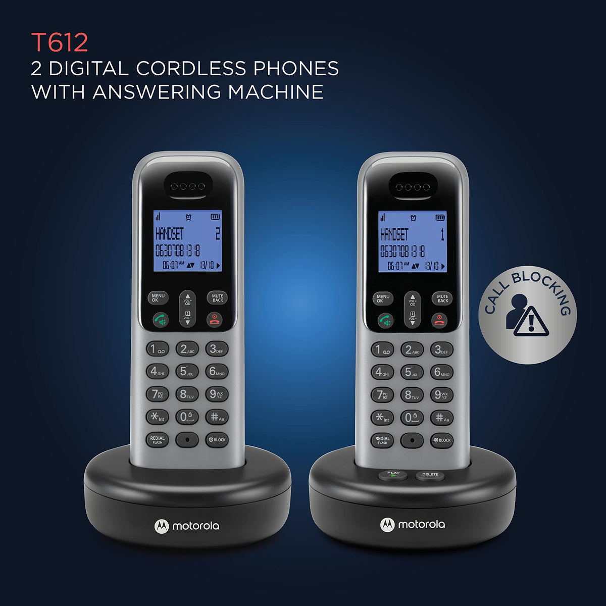 Cordless Phone with Answering Machine, 2 Handsets, Caller ID D135