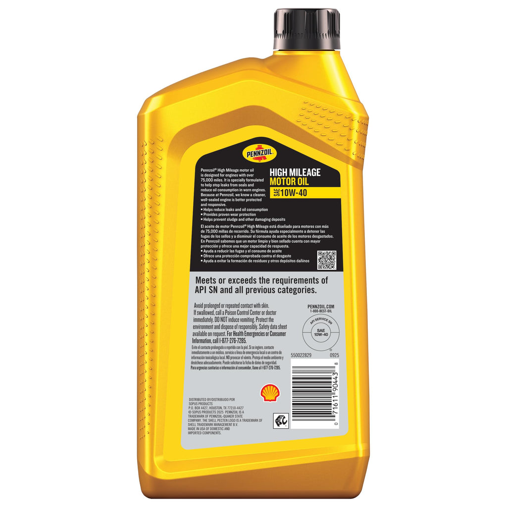 10W-40 High Mileage Motor Oil 1 Quart 6 Pack W577