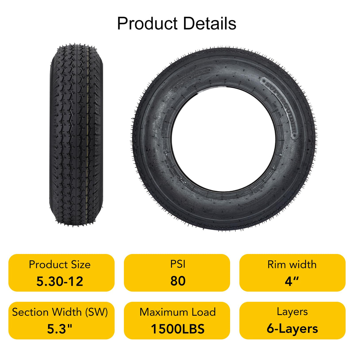 5.3-12 Trailer Tires Load Range C 6PR T44642