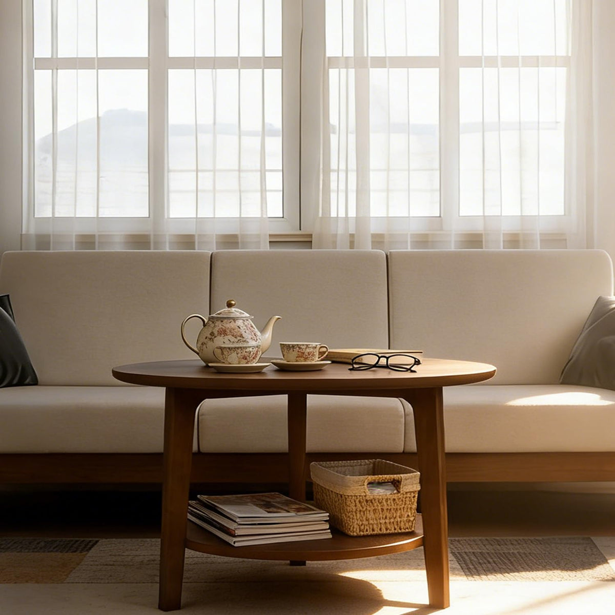 2-Tier Round Wood Coffee Table Q348827