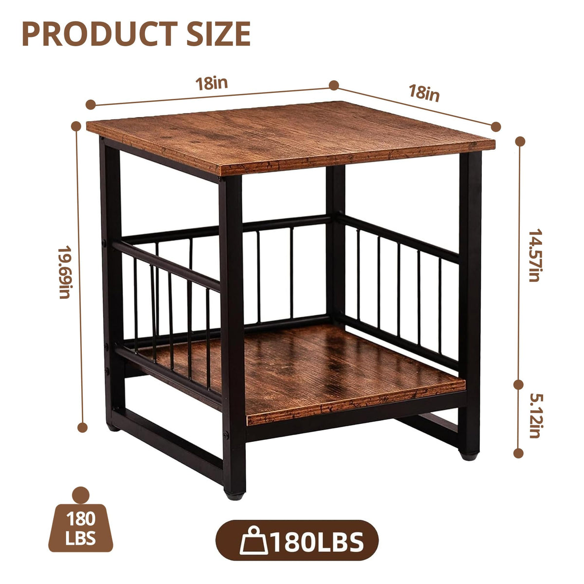 18” Square Side Table with Open Storage Shelf B42073