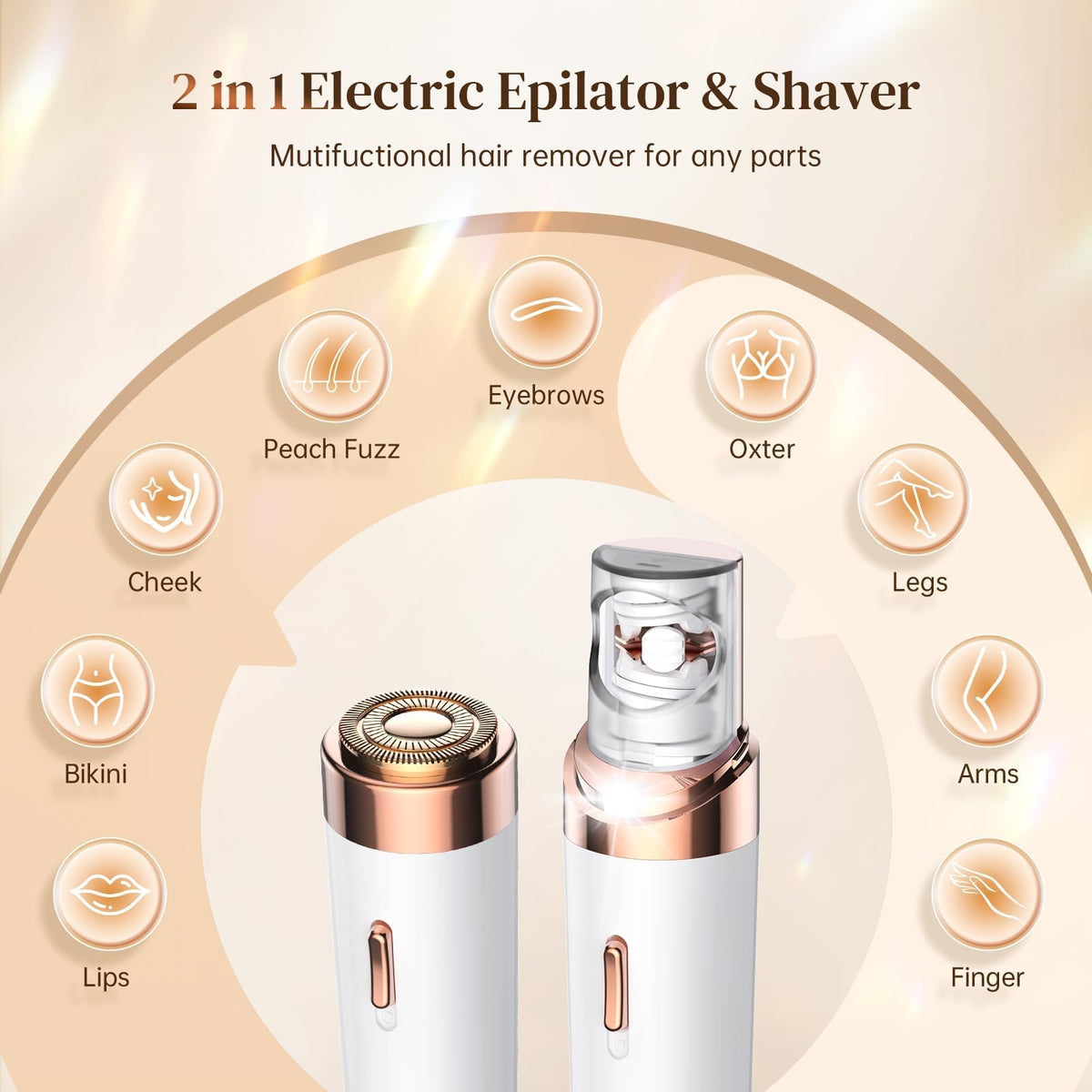 2-in-1 Facial Hair Removal Epilator with LED Light R16451