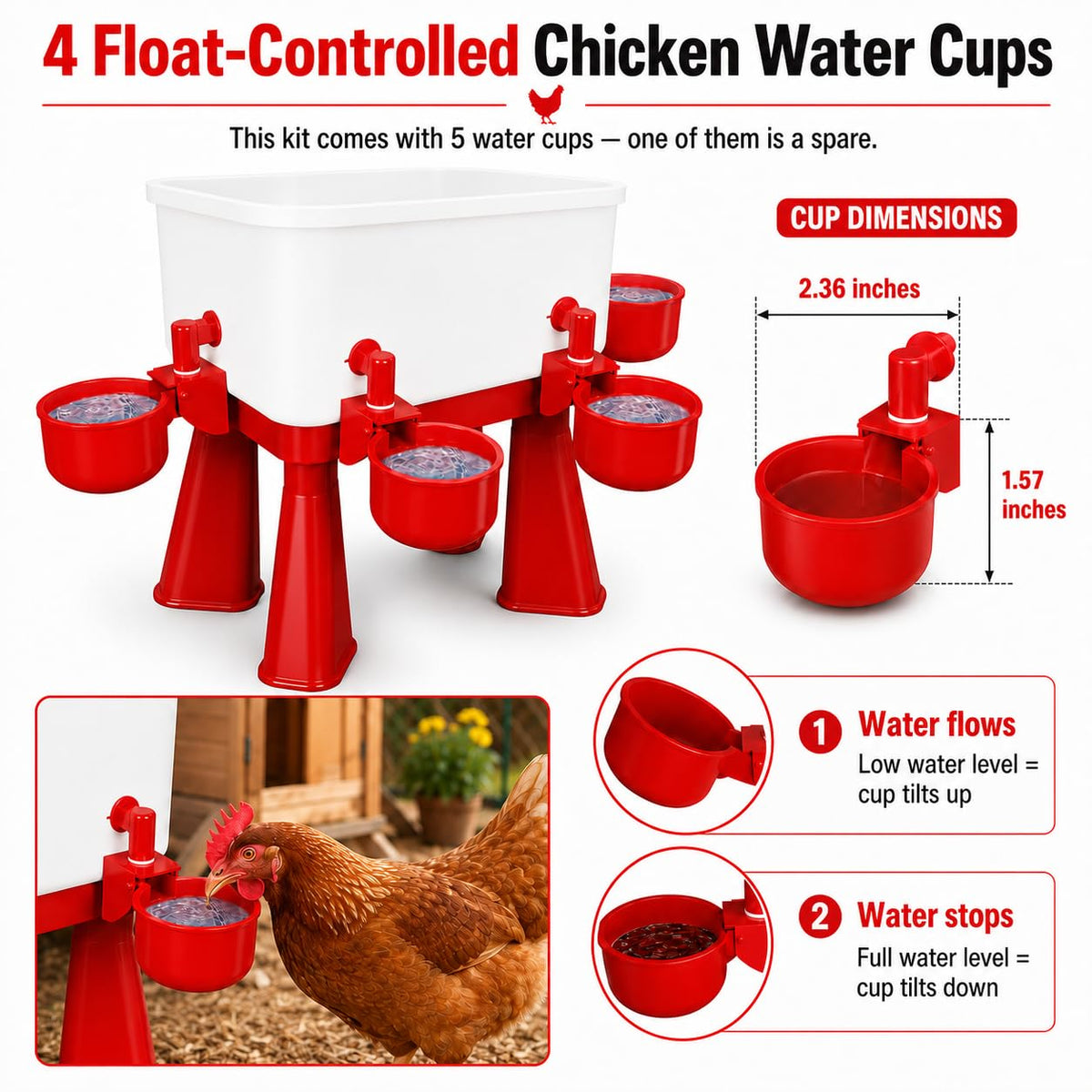 3 Gallon Chicken Waterer with 10 Cups V773254