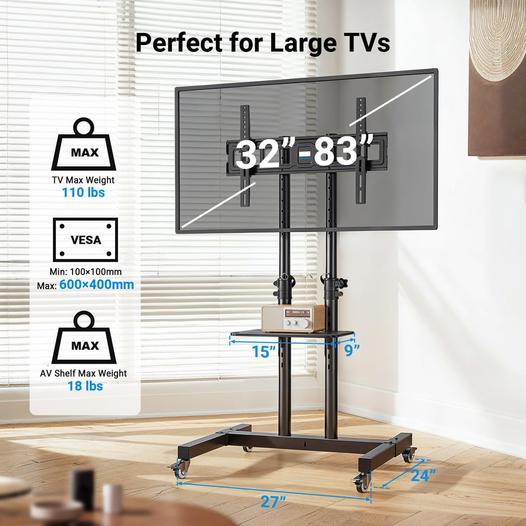 Rolling TV Stand on Wheels for 32-83 Inch Screens up to 110lbs O923