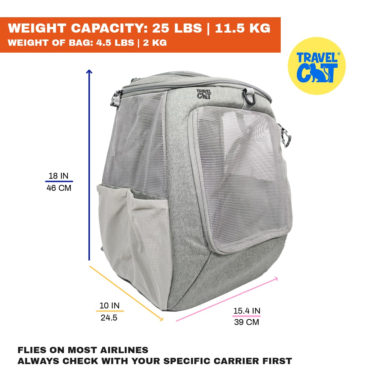 Grey Mesh Cat Carrier Bag with Side Pockets J245