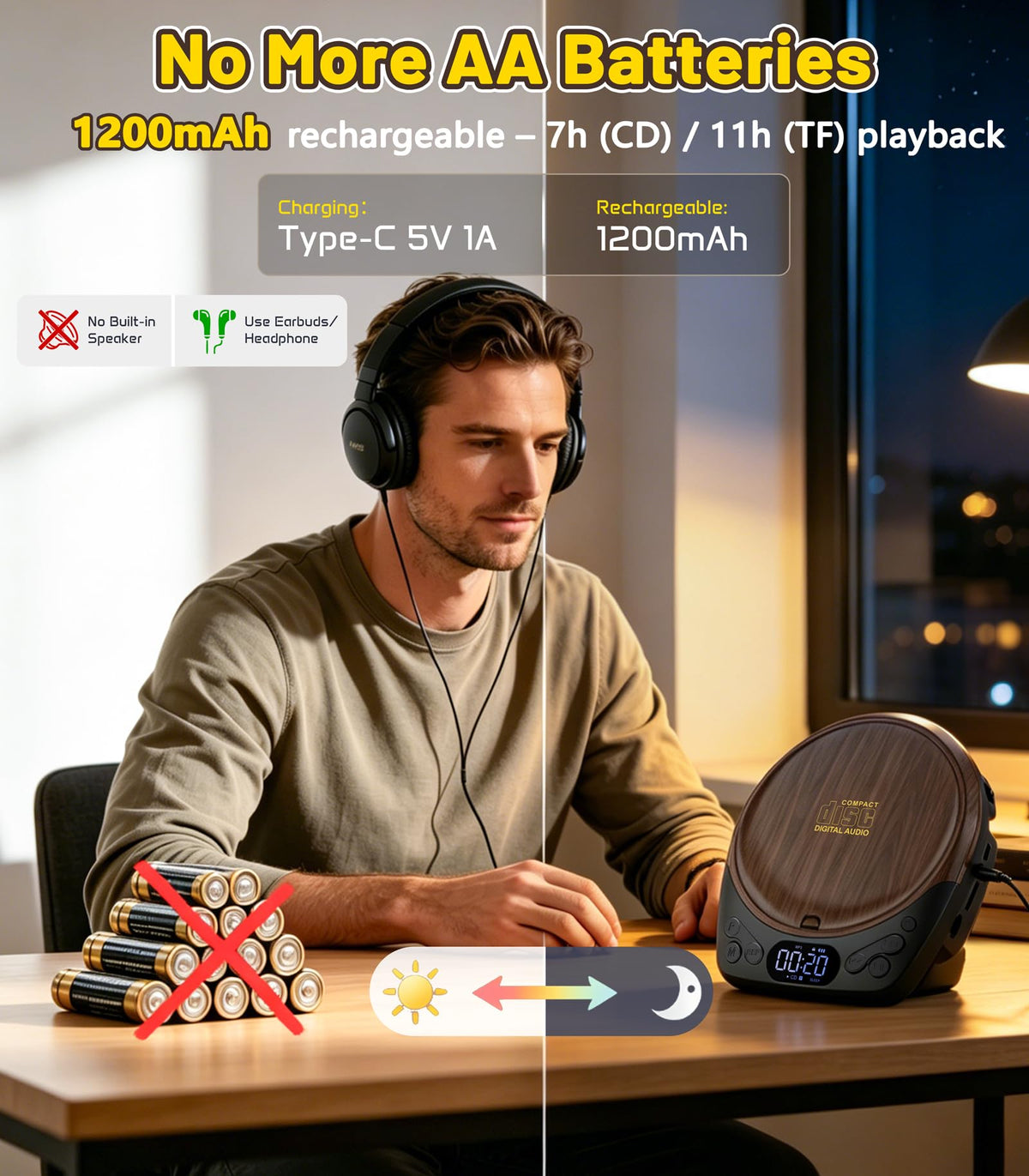 Rechargeable Portable CD Player with Headphones B796