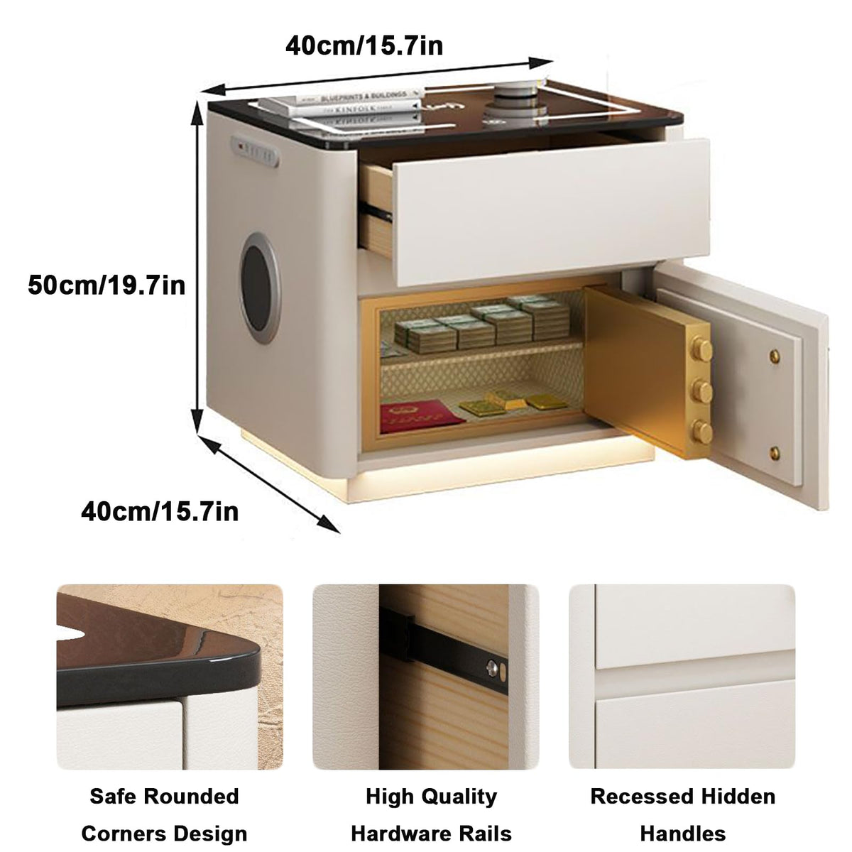 Light Gray Nightstand with Charging Station and USB Ports A218