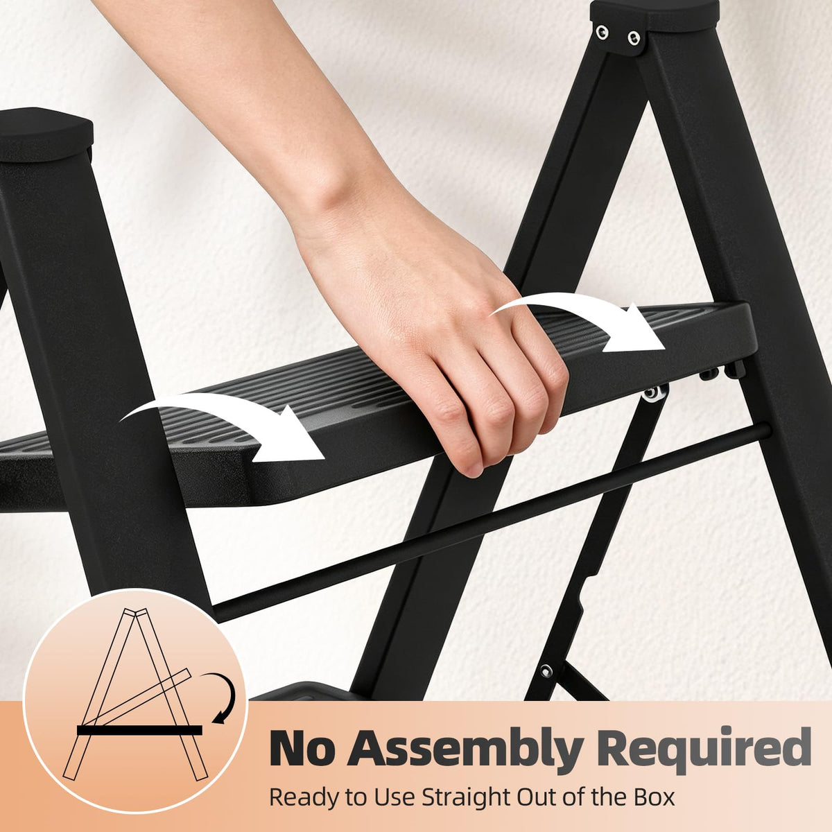 2 Step Folding Ladder with Non-Slip Wide Pedals and Safety Lock, Black Y740