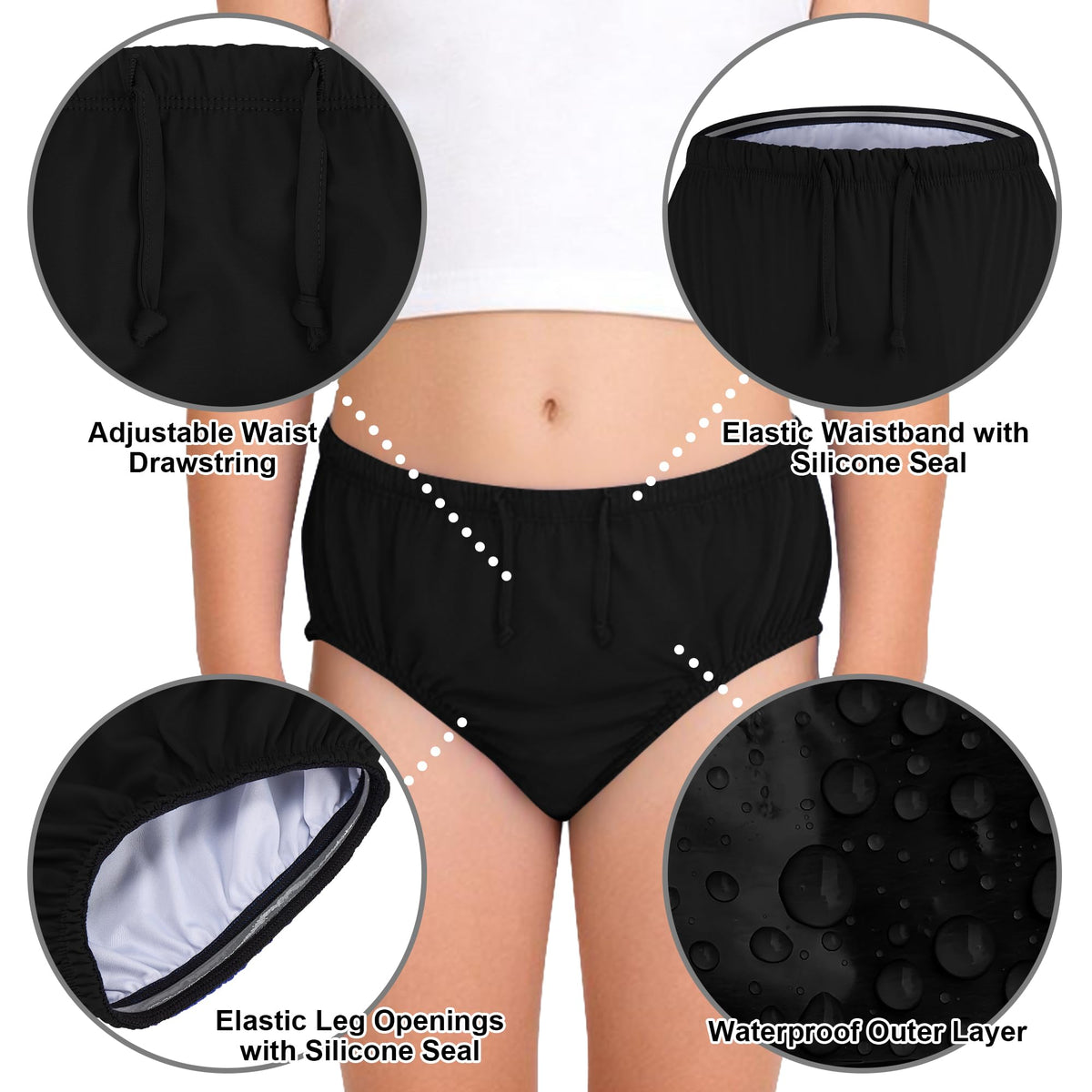 Reusable Waterproof Leakproof Swim Diaper Black 10-12Years W40277