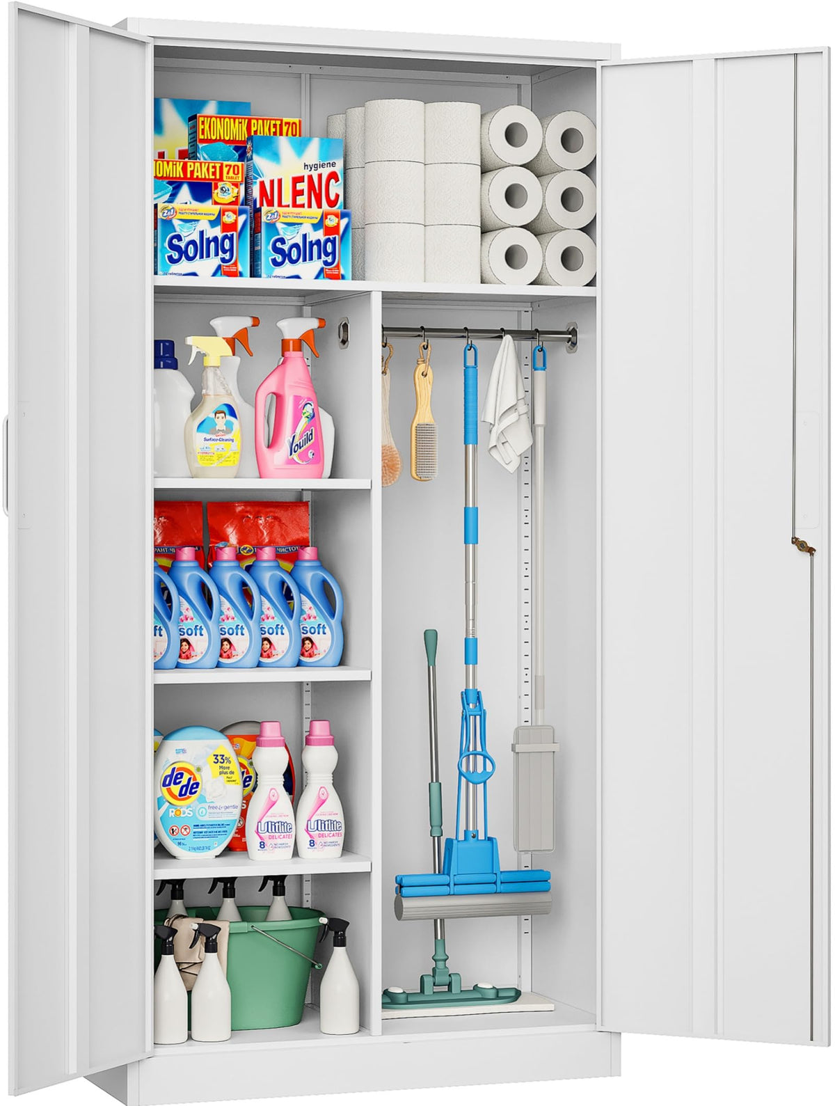 White Metal Storage Cabinet with Hanging Rod and Lock W329786