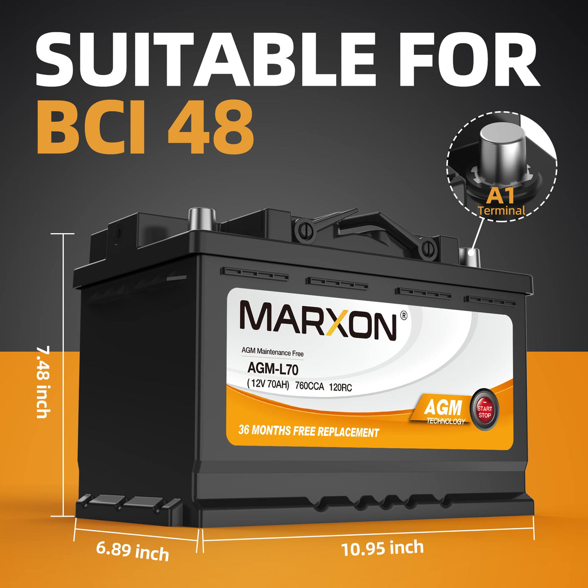 12v 70AH 760CCA AGM Car Battery B553