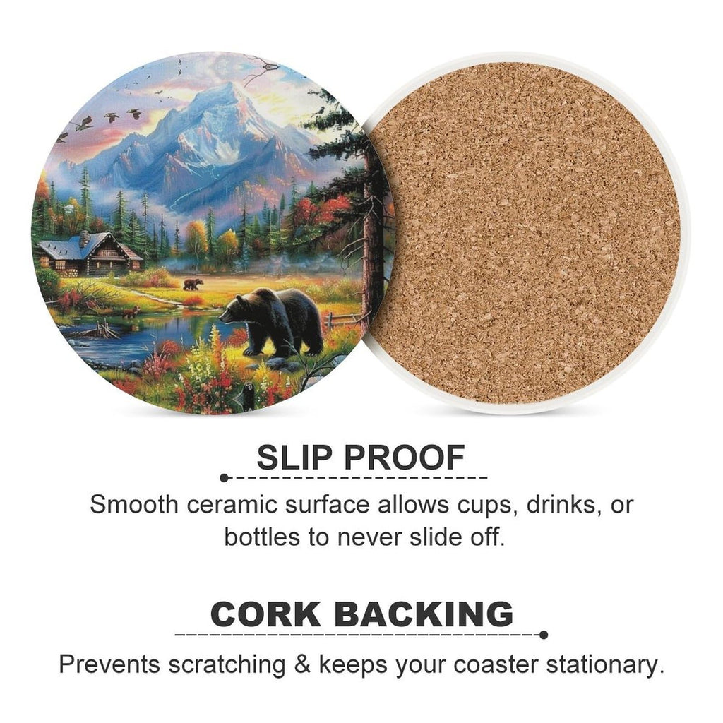 Absorbent Ceramic Stone Coasters Set of 4 Cork Base S77496