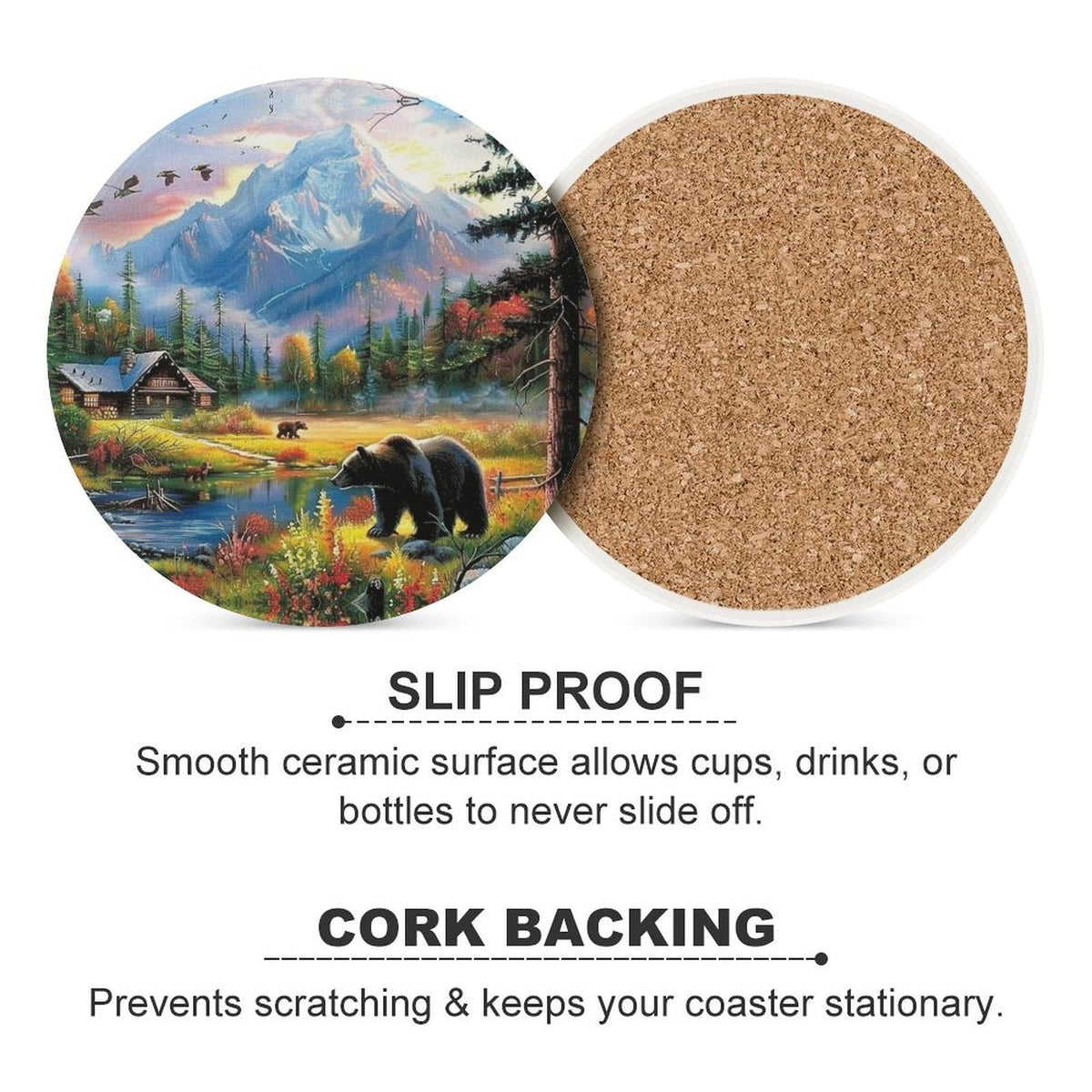 Absorbent Ceramic Stone Coasters Set of 4 Cork Base S77496